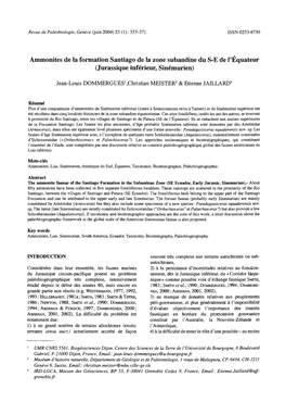 Ammonites De La Formation Santiago De La Zone Subandine Du S-E De L'équateur (Jurassique Inférieur, Sinémurien)