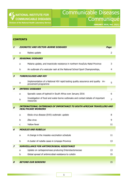 Communicable Diseases Communiqué JANUARY 2016, Vol