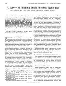 A Survey of Phishing Email Filtering Techniques Ammar Almomani, B