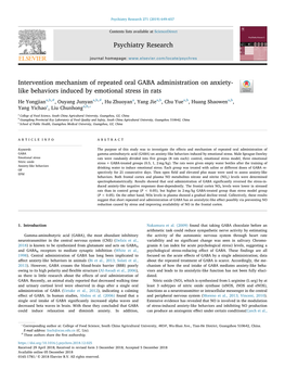 Intervention Mechanism of Repeated Oral GABA Administration on Anxiety- Like Behaviors Induced by Emotional Stress in Rats T