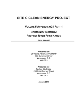 Volume 5 Appendix A21 Part 1 Community Summary: Prophet River First Nation