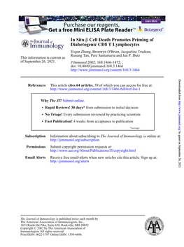 Diabetogenic CD8 T Lymphocytes Cell Death Promotes Priming of Β in Situ