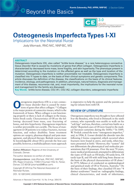 Osteogenesis Imperfecta Types I-XI Implications for the Neonatal Nurse Jody Womack , RNC-NIC, NNP-BC, MS