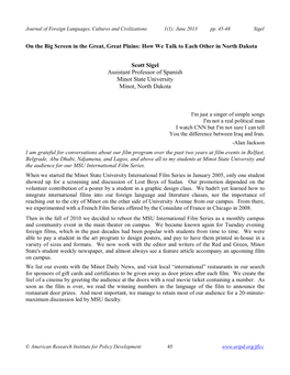 Scott Sigel Assistant Professor of Spanish Minot State University Minot, North Dakota