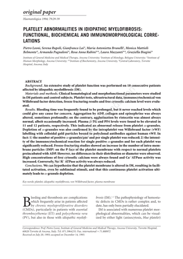 Platelet Abnormalities in Idiopathic Myelofibrosis