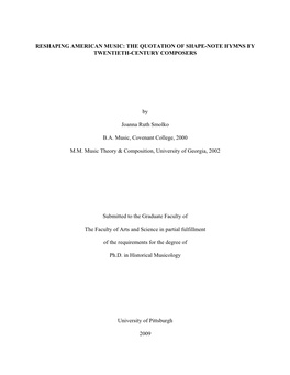 Reshaping American Music: the Quotation of Shape-Note Hymns by Twentieth-Century Composers