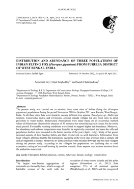 Distribution and Abundance of Giant Fruit Bat (Pteropus Giganteus)