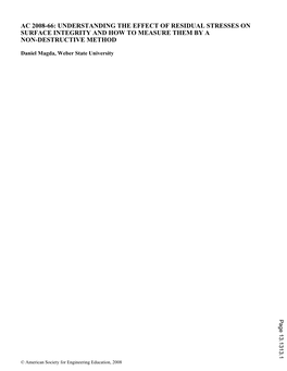 Understanding the Effect of Residual Stresses on Surface Integrity and How to Measure Them by a Non Destructive Method