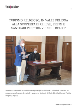 Turismo Religioso, in Valle Peligna Alla Scoperta Di Chiese, Eremi E Santuari Per “Ora Viene Il Bello”