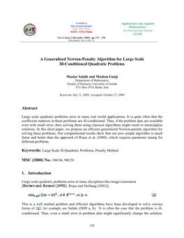 A Generalized Newton-Penalty Algorithm for Large Scale Ill-Conditioned Quadratic Problems Abstract MSC (2000) No.: 90C06, 90C20