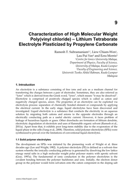 Characterization of High Molecular Weight Poly(Vinyl Chloride) – Lithium Tetraborate Electrolyte Plasticized by Propylene Carbonate