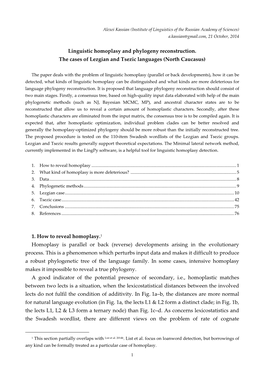 Linguistic Homoplasy and Phylogeny Reconstruction. the Cases of Lezgian and Tsezic Languages (North Caucasus)