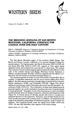 The Breeding Avifauna of San Benito Mountain, California: Evidence for Change Over One-Half Century