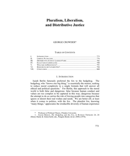 Pluralism, Liberalism, and Distributive Justice