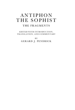 Antiphon the Sophist the Fragments