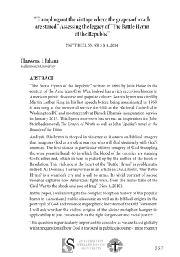 “Trampling out the Vintage Where the Grapes of Wrath Are Stored.” Assessing the Legacy of “The Battle Hymn of the Republic