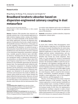 Broadband Terahertz Absorber Based on Dispersion-Engineered Catenary Coupling in Dual Metasurface