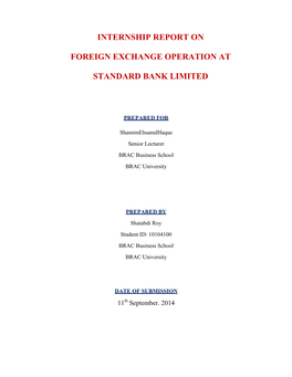 Internship Report on Foreign Exchange Operation at Standard Bank Limited