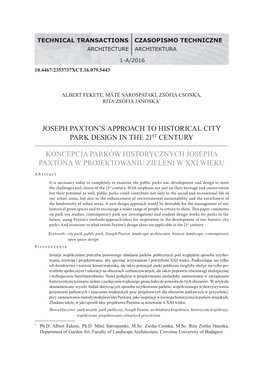 Joseph Paxton's Approach to Historical City Park Design in the 21St Century