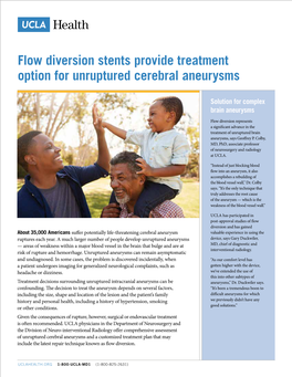 Flow Diversion Stents Provide Treatment Option for Unruptured Cerebral Aneurysms