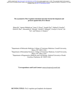 The Asymmetric Pitx2 Regulates Intestinal Muscular-Lacteal Development and Protects Against Fatty Liver Disease Shing Hu , Aparn
