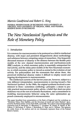 The New Neoclassical Synthesis and the Role of Monetary Policy