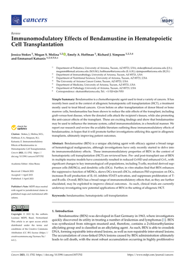Immunomodulatory Effects of Bendamustine in Hematopoietic Cell Transplantation