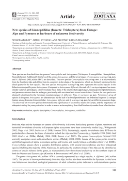 New Species of Limnephilidae (Insecta: Trichoptera) from Europe: Alps and Pyrenees As Harbours of Unknown Biodiversity