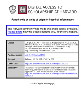 Paneth Cells As a Site of Origin for Intestinal Inflammation the Harvard