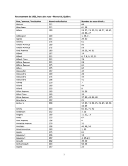 1 Recensement De 1921, Index Des Rues – Montréal, Québec Rue