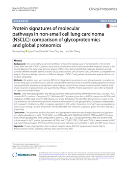 NSCLC): Comparison of Glycoproteomics and Global Proteomics Shuang Yang* , Lijun Chen, Daniel W