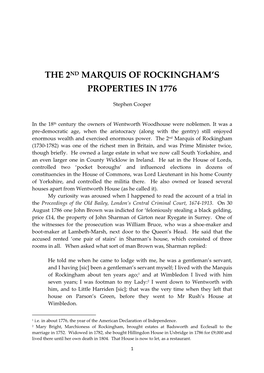 The 2Nd Marquis of Rockingham's Properties in 1776