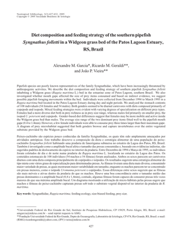 Diet Composition and Feeding Strategy of the Southern Pipefish Syngnathus Folletti in a Widgeon Grass Bed of the Patos Lagoon Estuary, RS, Brazil