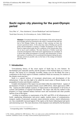 Sochi Region City Planning for the Post-Olympic Period