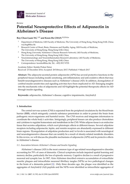 Potential Neuroprotective Effects of Adiponectin in Alzheimer's Disease