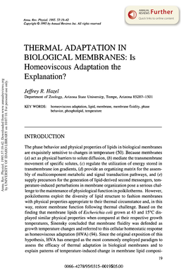 THERMAL ADAPTATION in BIOLOGICAL MEMBRANES: Is Homeoviscous Adaptation the Explanation?