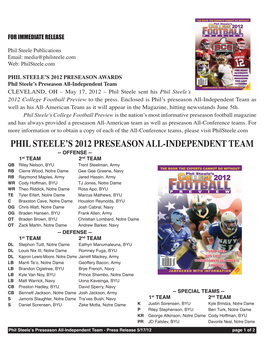 Phil Steele's 2012 Preseason All-Independent Team