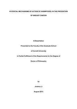 Potential Mechanisms of Action of Kaempferol in the Prevention