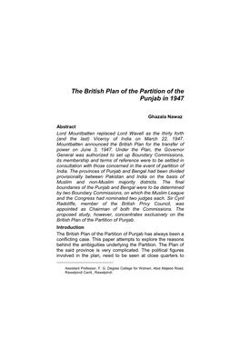 5 the British Plan of the Partition of the Punjab in 1947