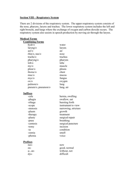 Section VIII – Respiratory System