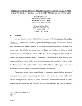 Application of the Business Records Exception to the Hearsay Rule in the Context of Records Maintained by Mortgage Loan Servicers