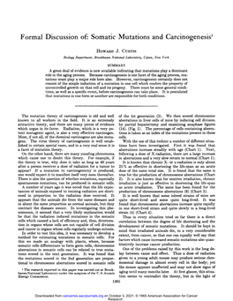 Formal Discussion Of: Somatic Mutations and Carcinogenesis'