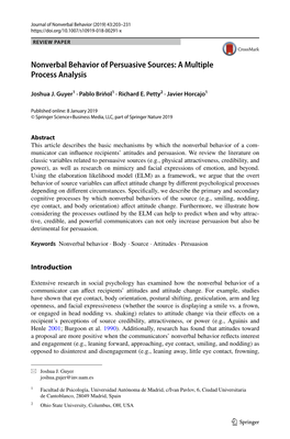 Nonverbal Behavior of Persuasive Sources: a Multiple Process Analysis