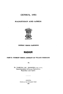 District Census Handbook, Nagaur, Part II, Rajasthan and Ajmer