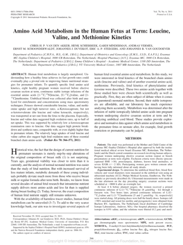 Amino Acid Metabolism in the Human Fetus at Term: Leucine, Valine, and Methionine Kinetics