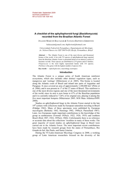 A Checklist of the Aphyllophoroid Fungi (Basidiomycota) Recorded from the Brazilian Atlantic Forest