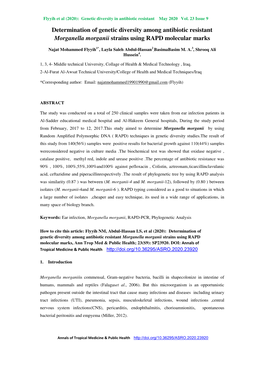 Determination of Genetic Diversity Among Antibiotic Resistant Morganella Morganii Strains Using RAPD Molecular Marks