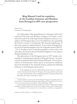 King Manuel I and the Expulsion of the Castilian Conversos and Muslims from Portugal in 1497: New Perspectives