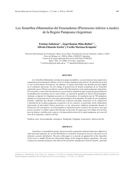 Los Xenarthra (Mammalia) Del Ensenadense (Pleistoceno Inferior a Medio) De La Región Pampeana (Argentina)