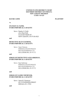 United States District Court Southern District of Indiana New Albany Division Case # 14-123